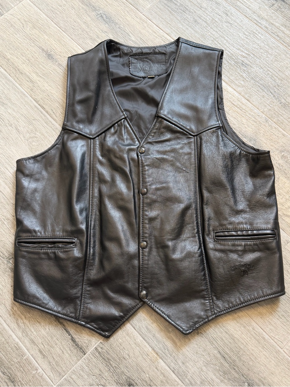 VTG 90s Camel Cigarettes Branded Garments Leather Biker Vest Mens L USA Made